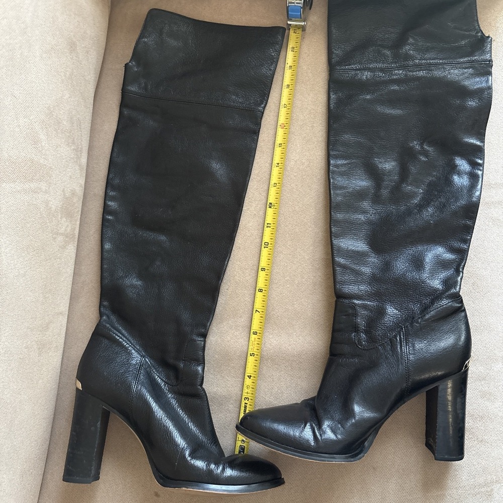 Michael Kors Leather Knee‎ High 3.5 Inch Block Heel Boots 9.5 M Black